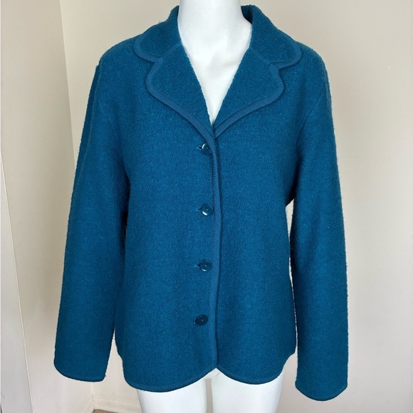 Appleseed's Women’s Blue Collared V Neck Button Up Cardigan/Jacket 100% Wool- PM - Picture 1 of 12